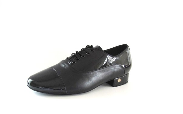 Dance Fox: мужские стандарт каблук 2 см  [MPSt-079] (Иск. Лак чёрн./чёрн.кожа) р.220-315