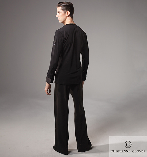 CHRISANNE: мужская танцевальная одежда рубашка для латины  [SCOOP NECK] (черная) р. XS,S, M