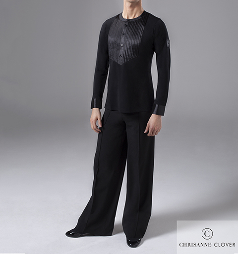 CHRISANNE: мужская танцевальная одежда рубашка для латины  [PINTUCK] (черная) р. XS,S, M