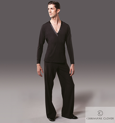 CHRISANNE: мужская танцевальная одежда рубашка для латины  [LOW V NECK] (черная) р. XS,S, M