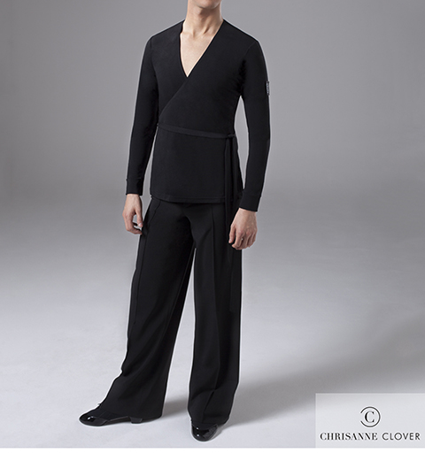 CHRISANNE: мужская танцевальная одежда рубашка для латины  [BELTED] (черная) р. XS,S, M