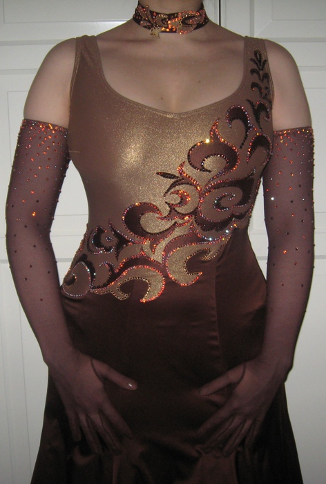 Танцевальный костюм: женское платье для бальных танцев стандарт   (Шоколад) р. 46-48