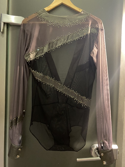 Танцевальный костюм: мужская рубашка боди латина, рост 175-178 см  (Чёрная и серая сетка) р.48