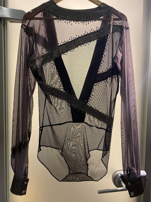 Танцевальный костюм: мужская рубашка боди латина, рост 175-178 см  (Чёрная и серая сетка) р.48