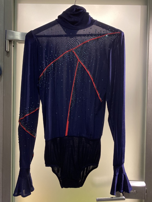 Танцевальный костюм: мужская рубашка боди латина, рост 175-178 см  (Синяя сетка) р.48