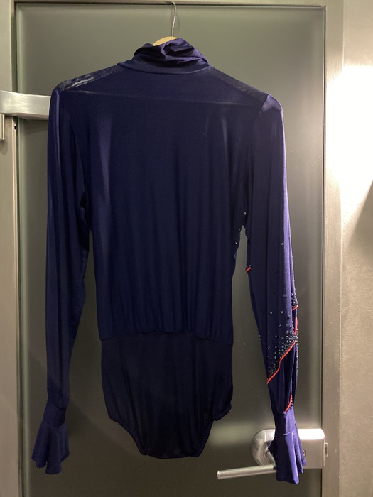 Танцевальный костюм: мужская рубашка боди латина, рост 175-178 см  (Синяя сетка) р.48