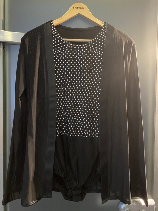 Танцевальный костюм: мужская рубашка и боди латина рост 175-178 см  (Чёрная) р.48