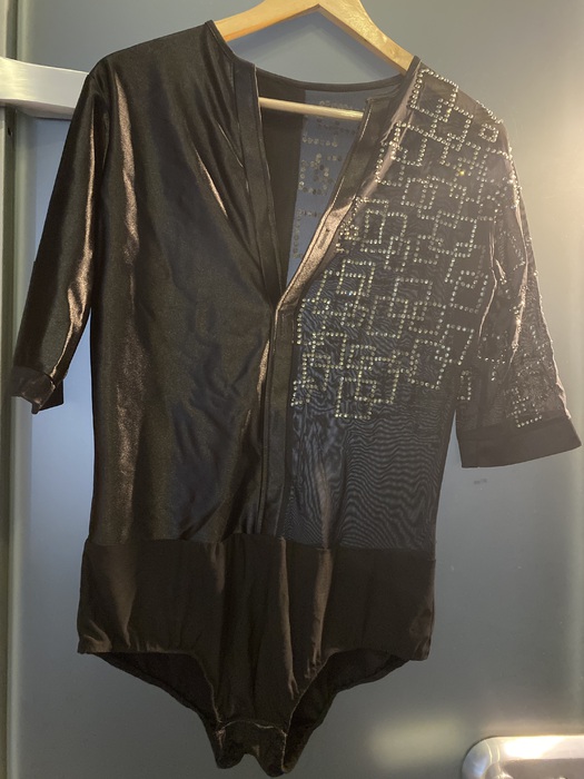 Танцевальный костюм: мужская рубашка боди латина рост 175-178 см  (Чёрная) р.48