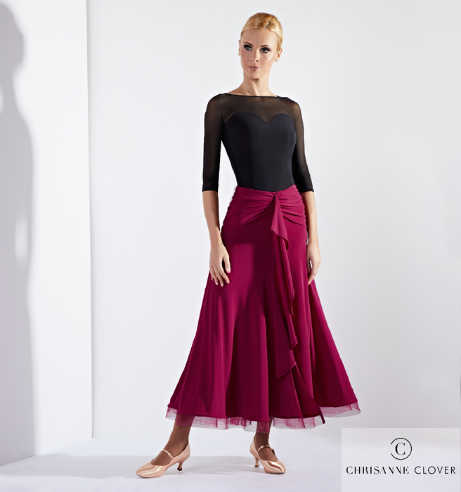 CHRISANNE: женская танцевальная одежда юбка для стандарта  [EBONY] (Wine) р.XS,S,M,L,XL
