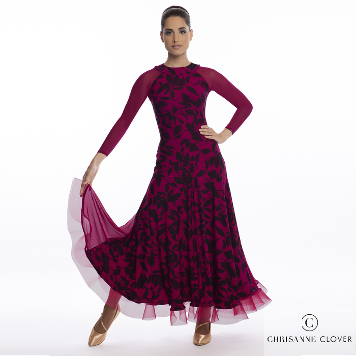 CHRISANNE: женская танцевальная одежда платье для стандарта  [EDEN] (WINE PRINT) р.XS,S, M, L
