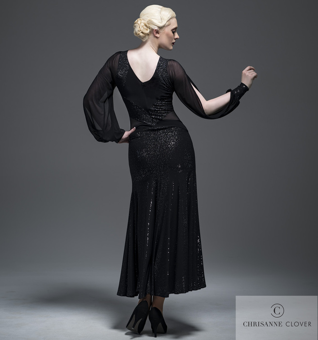 CHRISANNE: женская танцевальная одежда платье для стандарта  [SCARLETT] (black-silver) р.XS,S,M,L