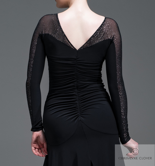 CHRISANNE: женская танцевальная одежда платье для латины  [KATRINA] (black-silver) р.XS,S,M,L