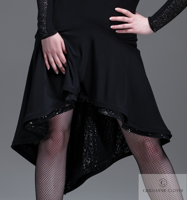 CHRISANNE: женская танцевальная одежда платье для латины  [KATRINA] (black-silver) р.XS,S,M,L
