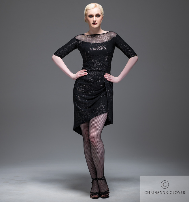 CHRISANNE: женская танцевальная одежда платье для латины  [FAYE] (black-silver) р.XS,S,M,L