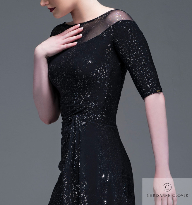 CHRISANNE: женская танцевальная одежда платье для латины  [FAYE] (black-silver) р.XS,S,M,L