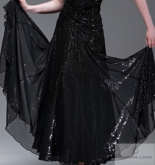 CHRISANNE: женская танцевальная одежда платье для стандарта  [ELISE] (black-silver) р.XS,S,M,L