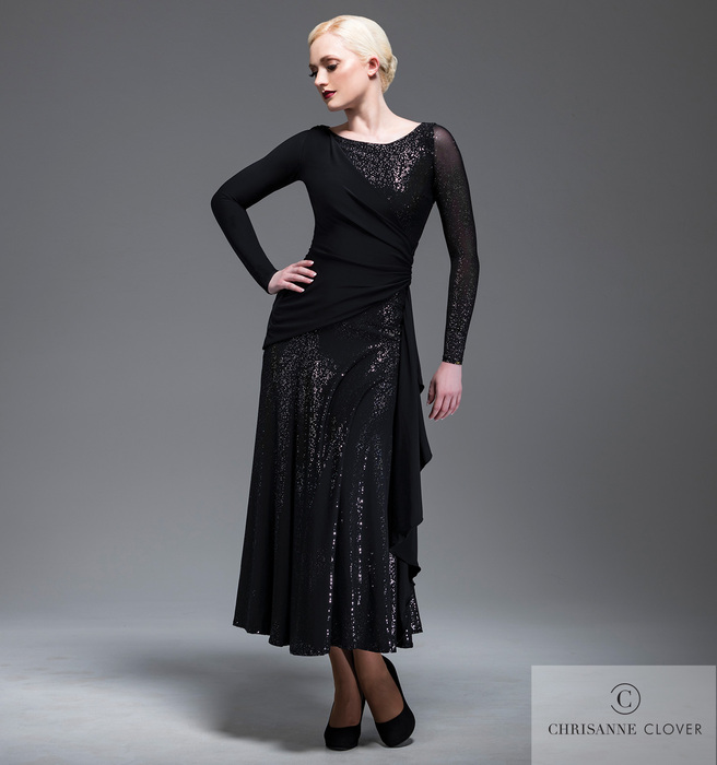 CHRISANNE: женская танцевальная одежда платье для стандарта  [CECELIA] (black-silver) р.XS,S,M,L