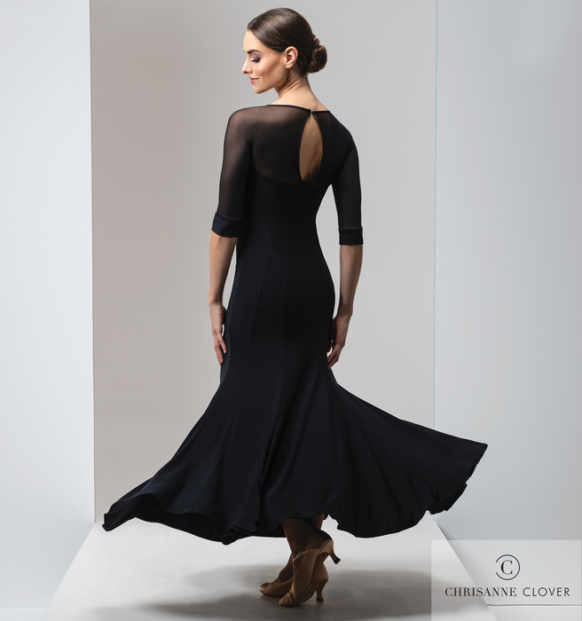 CHRISANNE: женская танцевальная одежда платье для стандарта  [YASMINE] (Чёрное) р. XS,S,M,L