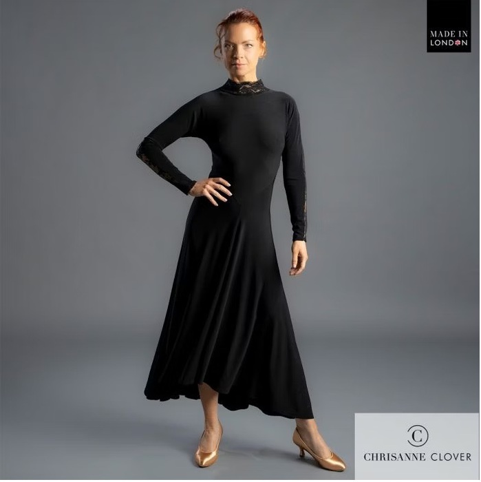 CHRISANNE: женская танцевальная одежда платье для стандарта  [FLORENCE  25] (Чёрн.) р.S,M,L