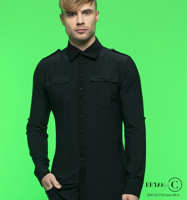 CHRISANNE: мужская танцевальная одежда рубашка  [OSCAR] (черная) р. S, M, L
