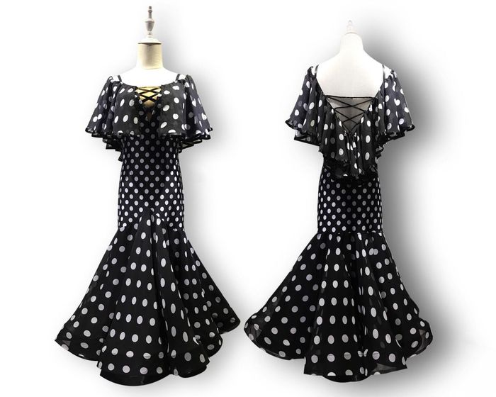 Supadance: женская танцевальная одежда платье для стандарта  [Polka Dot] (Чёрн.-бел.горох) р.S, M, L
